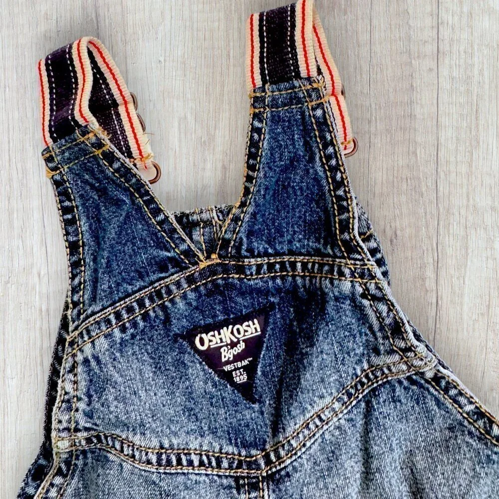 OSHKOSH B'GOSH Vestbak Red White Blue Denim Overalls 18-24 Months